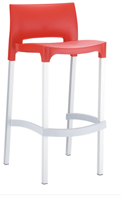 POLYPROPYLENE - TABOURETS  - GALICE-Chaise haute en polypropylène recyclable. Pieds en aluminium anodisé 25x25mm. Usage intérieur et extérieur. Empilable par 4. Coloris rouge
