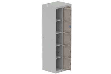 [Pas de famille] - [Pas de sous famille] - Vestiaire multicases 2 colonnes L,30cm 5 cases (fermeture cadenas) H,180xL,60xP,50cm coffre gris clair/portes basalte