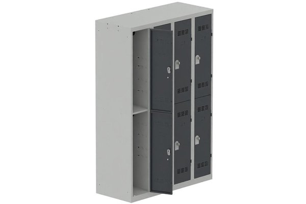 VESTIAIRES MULTICASES - 4 Colonnes - Vestiaire multicases, 4 colonnes L.120cm/8 cases, coffre gris clair/portes anthracite