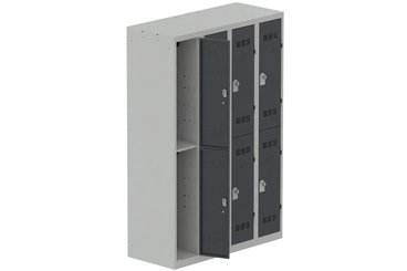 VESTIAIRES MULTICASES - 4 Colonnes - Vestiaire multicases, 4 colonnes L.120cm/8 cases, coffre gris clair/portes anthracite