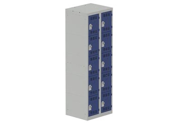 VESTIAIRES MULTICASES - 2 Colonnes - Vestiaire multicases, 2 colonnes L.60cm/10 cases, coffre gris clair/portes bleu foncé