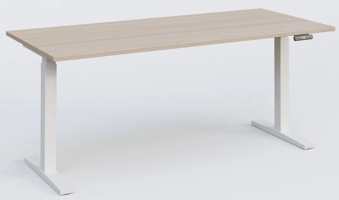 [Pas de famille] - [Pas de sous famille] - K_PRO2 Poste solo RH 70-120 cm . Plateau 200*80 épaisseur 25mm. coloris acacia, pieds blancs