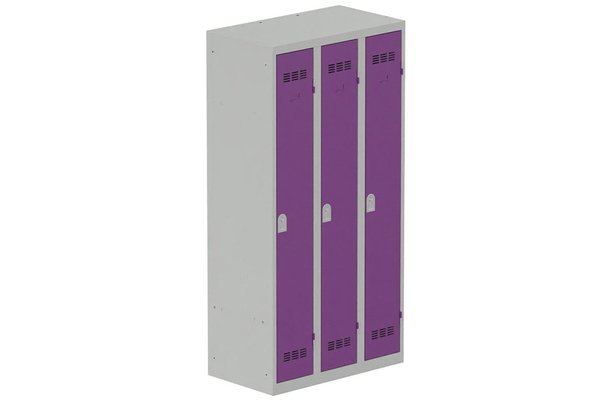 [Pas de famille] - [Pas de sous famille] - Vestiaire industrie propre 3 portes (serrure 2 clés) H180xL90xP50cm coffre gris clair/ porte(s) prune