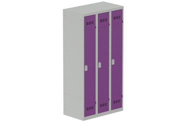 [Pas de famille] - [Pas de sous famille] - Vestiaire industrie propre 3 portes (serrure 2 clés) H180xL90xP50cm coffre gris clair/ porte(s) prune