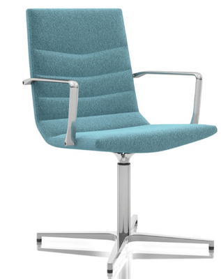 DIRECTION - Fauteuils - Fauteuil dossier moyen STRATUS, retour point fixe, piétement fixe 4 branches sur patins en aluminium poli , revêtement vinyle BLOOM coloris vert