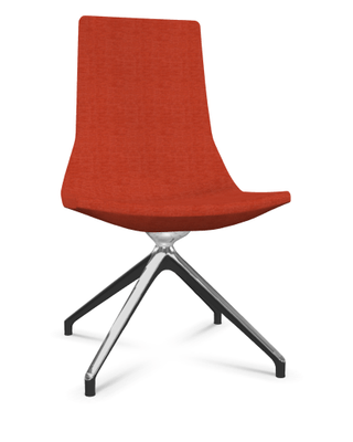 DIRECTION - Visiteurs - KI chaise de conférence haut dossier. piétement 4 branches en aluminium poli. revêtement tissu BERTA coloris rouge