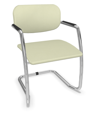 VISITEURS ET FONCTIONNELS - Luge - DIVA fauteuil dos tissu. piétement luge chromé assise et dossier vinyle RNN coloris taupe