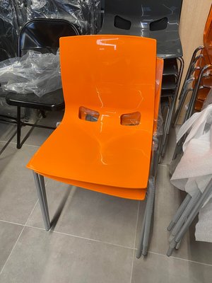 DESTOCKAGE - Chaise - Chaise GLOSSY structure couleur aluminium et coque polypropylène orange