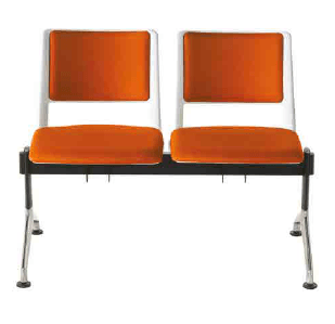 FAUTEUILS/POUFS - 4 pieds - Poutre LEO 2 places assise et dossier en polypropylène coloris noir, potence noire et piétement chrome