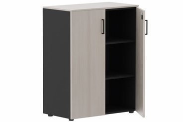 ARMOIRES PORTES BATTANTES - Mélaminés - Armoire mélamine H102xL120cm portes bois, Top de finition : Acacia / Corps d'armoire et tablettes : noir / Façade : Acacia