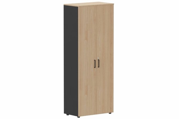 ARMOIRES PORTES BATTANTES - Mélaminés - Armoire mélamine H196xL100cm portes bois, Finitions= Top de finition : hêtre / Corps d'armoire et tablettes : noir / Façade : hêtre