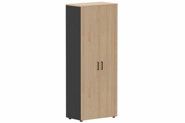 ARMOIRES PORTES BATTANTES - Mélaminés - Armoire mélamine H196xL100cm portes bois, Finitions= Top de finition : hêtre / Corps d'armoire et tablettes : noir / Façade : hêtre