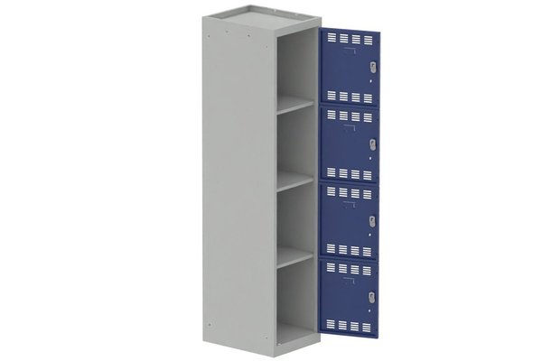 VESTIAIRES MULTICASES - 1 Colonne - Vestiaire multicases, 1 colonne L.40cm/4 cases, coffre gris clair/portes bleu foncé