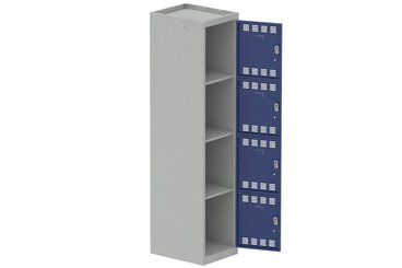 VESTIAIRES MULTICASES - 1 Colonne - Vestiaire multicases, 1 colonne L.40cm/4 cases, coffre gris clair/portes bleu foncé