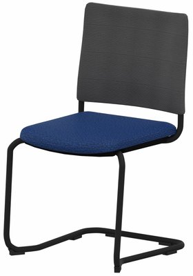 VISITEURS ET FONCTIONNELS - Luge - ZEN mesh visiteur - Chaise Piétement luge laqué noir (A).Assise tissu et dossier résille Bondai Bleu (6016)