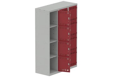 [Pas de famille] - [Pas de sous famille] - Vestiaire multicases 3 colonnes L,40cm 4 cases (fermeture cadenas) H,180xL,120xP,50cm coffre gris clair/portes rouge