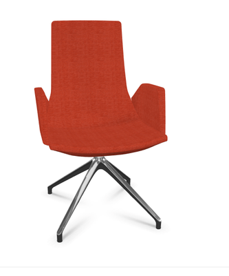 DIRECTION - Visiteurs - KI fauteuil de conférence haut dossier. piétement 4 branches en aluminium poli. revêtement tissu BERTA coloris rouge
