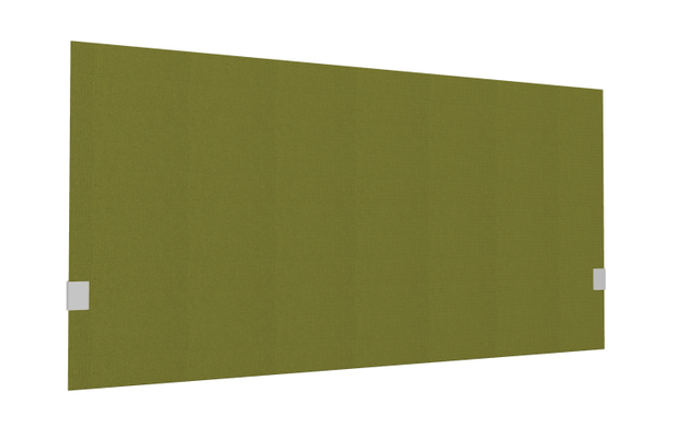 PANNEAUX ECRANS POUR BUREAU DROIT SOLO - Pour bureaux largeur 140 cm - SECRET Panneau-écran acoustique H74cm pour poste solo L.140cm. 2 faces tissu STEP coloris vert. pinces de fixation réglables en hauteur coloris aluminium