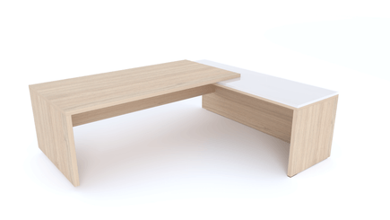Gamme X5 - Tables de Bureau avec retour - X5- Plan Manager 200x100cm avec retour mur débordant top verre (encombrement 230x200cm)