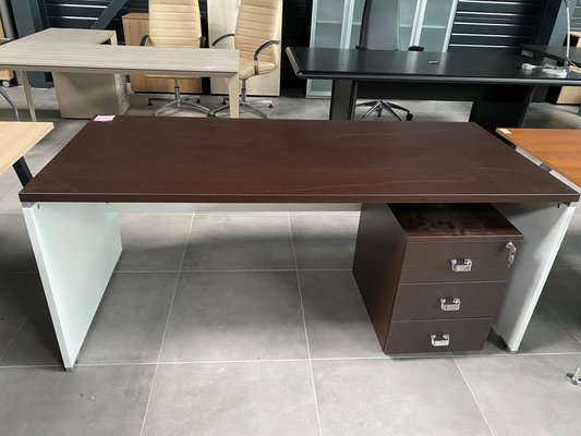 DESTOCKAGE - Bureau - Bureau plan droit 180 x 80 cm avec caiss mobile mélaminé 3 trs, plateau finition wengé piét. blc
