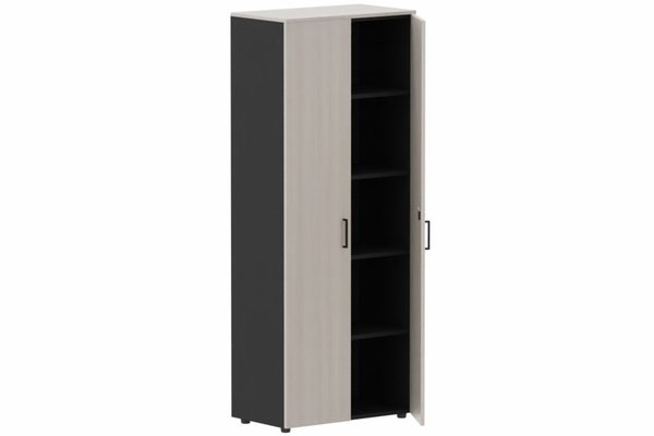 ARMOIRES SANS PORTES / BIBLIOTHEQUES - Hauteur 196 cm - Armoire mélamine H196xL100cm portes bois, Finitions= Top de finition : acacia (AK) / Corps d'armoire et tablettes : Noir (NR)/ Façade : Acacia (AK) poignées (N)