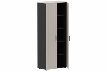 ARMOIRES SANS PORTES / BIBLIOTHEQUES - Hauteur 196 cm - Armoire mélamine H196xL100cm portes bois, Finitions= Top de finition : acacia (AK) / Corps d'armoire et tablettes : Noir (NR)/ Façade : Acacia (AK) poignées (N)