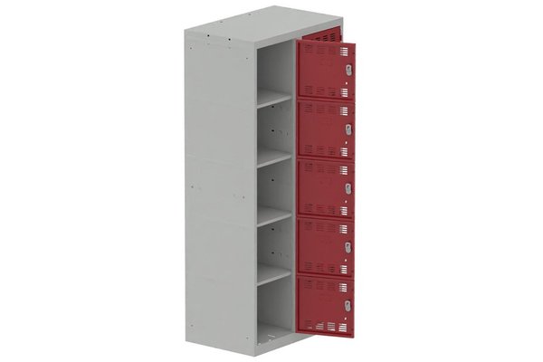 [Pas de famille] - [Pas de sous famille] - Vestiaire multicases 2 colonnes L,40cm 5 cases (fermeture cadenas) H,180xL,80xP,50cm coffre gris clair/portes rouge