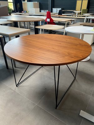 DESTOCKAGE - Accueil & Réunion - Table ronde diamètre 120cm, structure filaire noir, plateau aulne