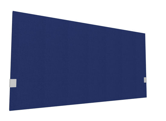 PANNEAUX ECRANS POUR BUREAU DROIT SOLO - Pour bureaux largeur 140 cm - SECRET Panneau-écran acoustique H74cm pour poste solo L.140cm. 2 faces tissu STEP coloris bleu foncé. pinces de fixation réglables en hauteur coloris aluminium