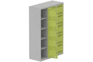 [Pas de famille] - [Pas de sous famille] - Vestiaire multicases 3 colonnes L,40cm 5 cases (fermeture cadenas) H,180xL,120xP,50cm coffre gris clair/portes anis