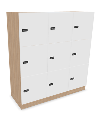 CASIERS - 3 cases - Ensemble de 3 Meubles à cases H.137xL.45xP.50cm - 3 cases H43cm. portes pleine. serrure à code longueur 1350mm coffre chêne Ambré portes blanches