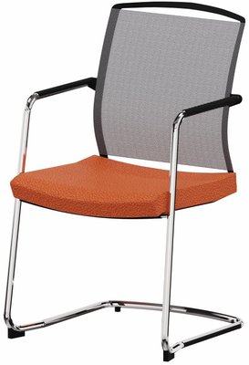 VISITEURS ET FONCTIONNELS - Luge - Dandy - Chaise piétement luge chrome (CH).Assise tissu Bondai Orange (3012)