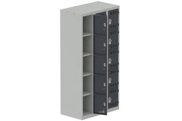 VESTIAIRES MULTICASES - 3 Colonnes - Vestiaire multicases, 3 colonnes L.90cm/15 cases, coffre gris clair/portes gris anthracite