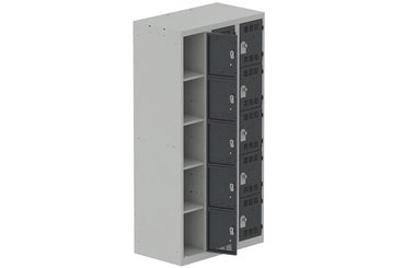 VESTIAIRES MULTICASES - 3 Colonnes - Vestiaire multicases, 3 colonnes L.90cm/15 cases, coffre gris clair/portes gris anthracite