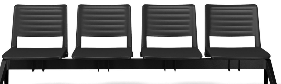 FAUTEUILS/POUFS - 4 pieds - Poutre LEO 4 places assise et dossier en polypropylène coloris noir, potence noire et piétement chrome