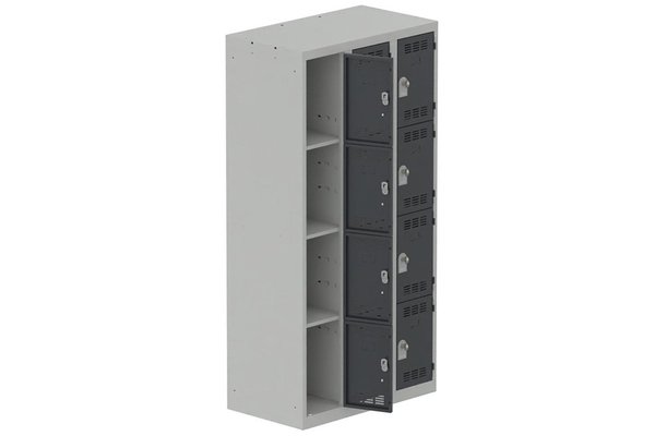 VESTIAIRES MULTICASES - 3 Colonnes - Vestiaire multicases, 3 colonnes L.90cm/12 cases, coffre gris clair/portes anthracite