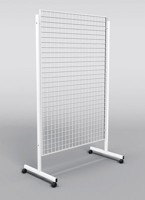 SCOLAIRE - Se Documenter - Grille d'exposition mobile maille 50x50 mm époxy - L105xP50xH210 cm - Blanc