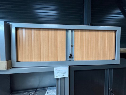 DESTOCKAGE - Rangements - Armoire à rideaux hauteur 44 cm largeur 120 cm coffre couleur aluminium rideaux hêtre