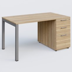 [Pas de famille] - [Pas de sous famille] - K3 Plateau droit 140x80 avec caisson porteur mélamine. Plateau ,caisson Chêne naturel et pietement Aluminium