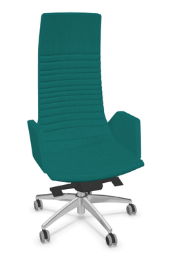 DIRECTION - Fauteuils - KI fauteuil manager haut dossier avec accotoirs tapissés. piétement 5 branches en aluminium poli. revêtement tissu SYNERGY coloris BLEU/CANNARD SY59