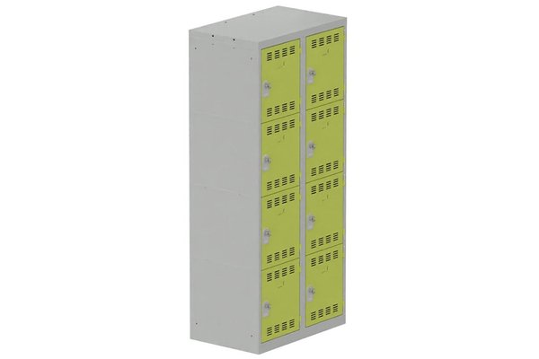 [Pas de famille] - [Pas de sous famille] - Vestiaire multicases 2 colonnes L,40cm 4 cases (fermeture cadenas) H,180xL,80xP,50cm coffre gris clair/portes anis