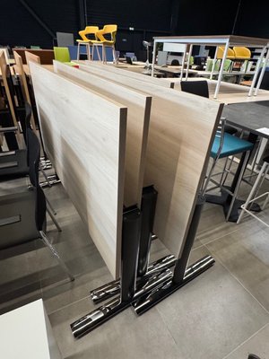 DESTOCKAGE - Bureau - Tables abbattantes140 x 80 cm, gamme PURE plateau acacia et piétement chrome et noir