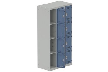 [Pas de famille] - [Pas de sous famille] - Vestiaire multicases 3 colonnes L,30cm 4 cases (fermeture cadenas) H,180xL,90xP,50cm coffre gris clair/portes bleu