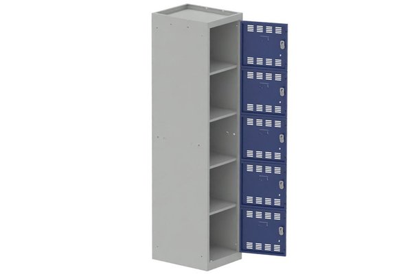 VESTIAIRES MULTICASES - 1 Colonne - Vestiaire multicases, 1 colonne L.40cm/5 cases, coffre gris clair/portes bleu foncé
