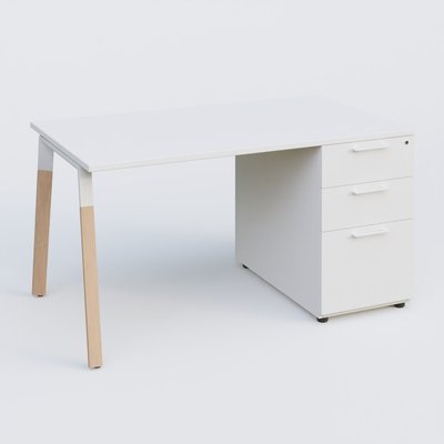 [Pas de famille] - [Pas de sous famille] - K8 WOOD Plan 140x80 avec caisson porteur en mélaminé. Plateau blanc et caisson blanc.