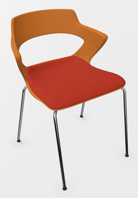 VISITEURS ET FONCTIONNELS - 4 Pieds - SWEETY Chaise 4 pieds tube, piétement chrome, coque polypropylène coloris orange, placet assise tissu BONDAI coloris rouge