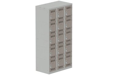 [Pas de famille] - [Pas de sous famille] - Vestiaire multicases 3 colonnes L,30cm 5 cases (fermeture cadenas) H,180xL,90xP,50cm coffre gris clair/portes basalte