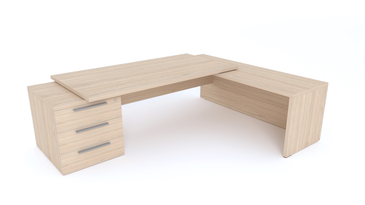 Gamme X5 - Tables de Bureau avec retour - X5- Plan Manager 200x100cm sur caisson XXL 3 tiroirs avec retour mur débordant (encombrement 256x200cm)