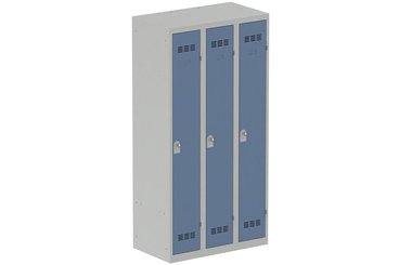 [Pas de famille] - [Pas de sous famille] - Vestiaire industrie propre 3 portes (fermeture cadenas) H180xL90xP50cm coffre gris clair/ porte(s) bleu