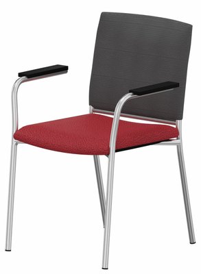 VISITEURS ET FONCTIONNELS - 4 Pieds - ZEN mesh visiteur - Chaise 4 pieds avec accotoirs alu (AL).Assise tissu et dossier résille Bondai Rouge (4011)